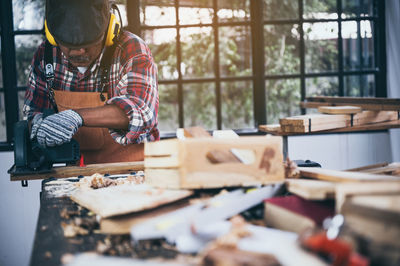 Man working on table