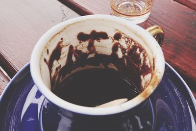 High angle view of coffee on table