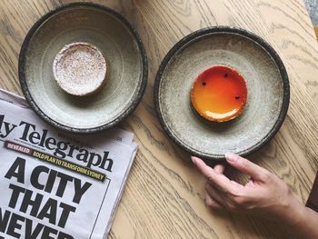 High angle view of drink on table