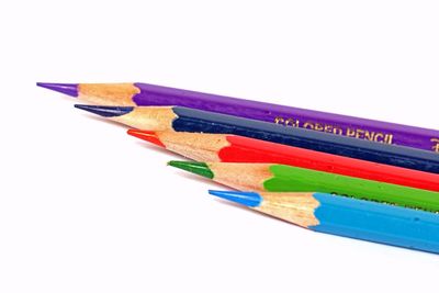 High angle view of red pencils