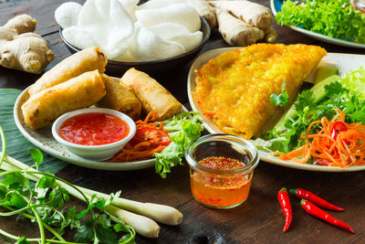 High angle view of food on table