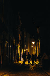 People in illuminated city at night