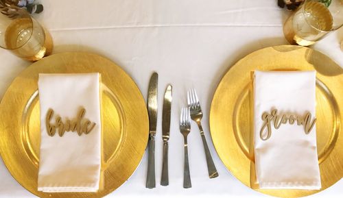 High angle view of food on table