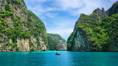 View on boat way to go koh lao landing lagoon , krabi south of thailand.