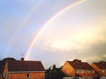 Low angle view of houses against cloudy sky