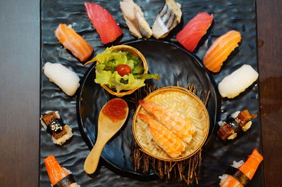 High angle view of food on table