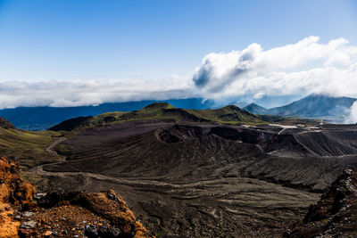 Scenic view on volcanic landscape, aso crater, aso town in kyushu, japan