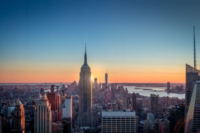 View of city at sunset