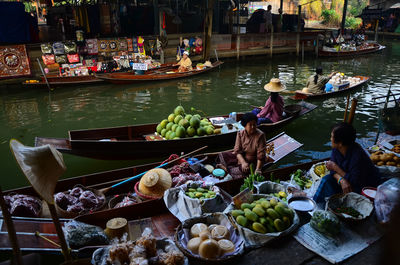 High angle view of people in market