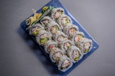 High angle view of food against white background