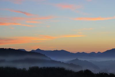 Scenic view of silhouette mountains against sky during sunset