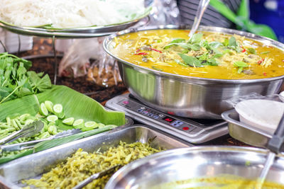 High angle view of vegetables in bowl on table