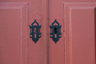 Close-up of text on door