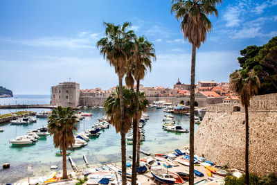 Dubrovnik city old port marina and fortifications