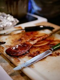 Close-up of meat in plate on table