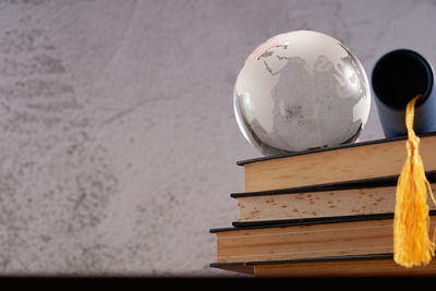 Close-up of books on table