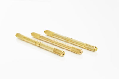 High angle view of objects against white background