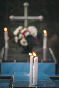 Close-up of illuminated candles