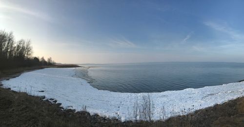 Scenic view of sea against sky during winter