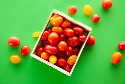 High angle view of tomatoes on table