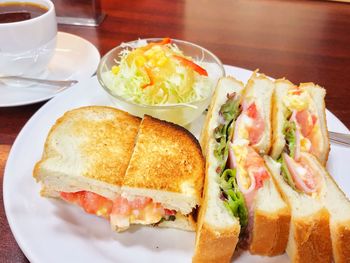 Close-up of breakfast served on table