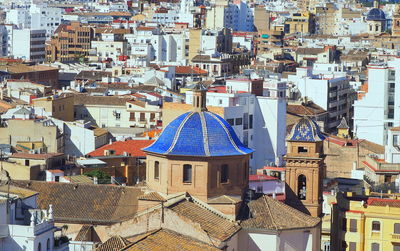 High angle view of buildings in city