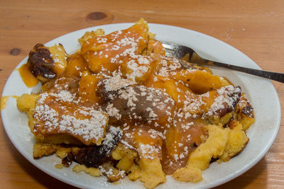 High angle view of dessert on table