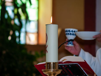 Close-up of coffee cup on table