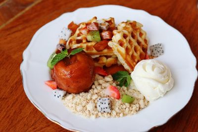 High angle view of meal served in plate