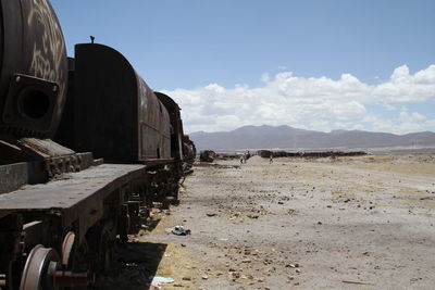 Train on landscape against sky