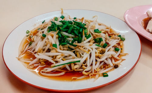 High angle view of noodles served in plate