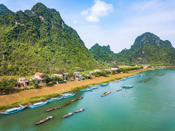 Scenic view of bay against sky