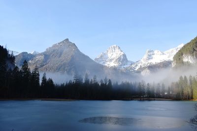 Scenic view of snowcapped mountains against sky