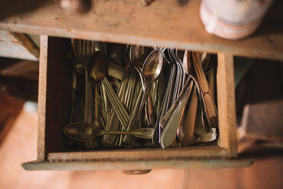 Close-up of old silverware