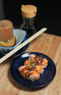 Close-up of sushi in plate on table