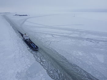 High angle view of frozen water