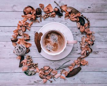 High angle view of coffee on table