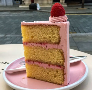 Close-up of cake in plate on table