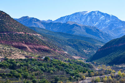 Scenic view of mountains against clear sky