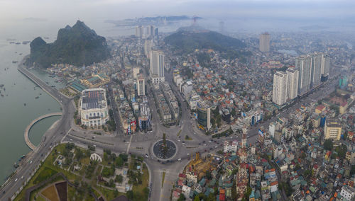 High angle view of cityscape against sky