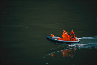 Close-up of boat in lake