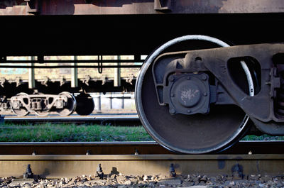 Close-up train on railroad track