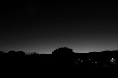 Silhouette trees against clear sky