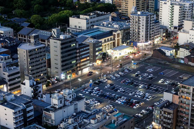 High angle view of cityscape at dusk