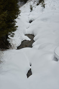 High angle view of frozen river during winter