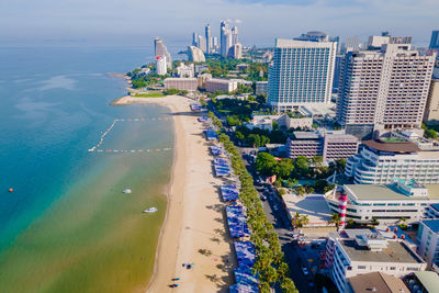 High angle view of buildings in city