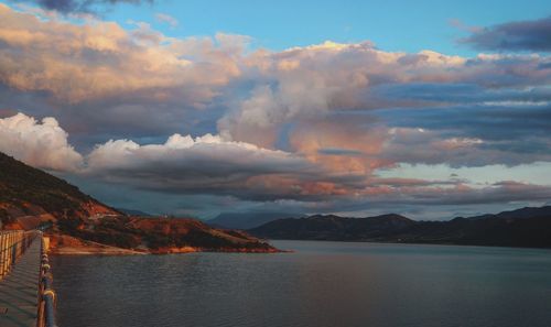 Scenic view of lake against sky during sunset