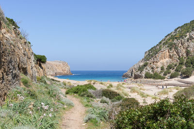 Scenic view of sea against clear sky