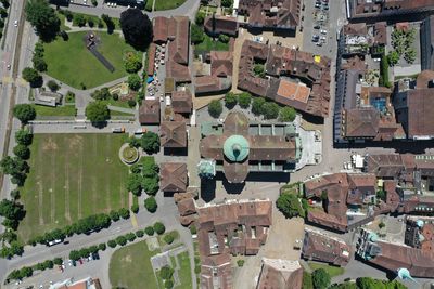 High angle view of buildings in city