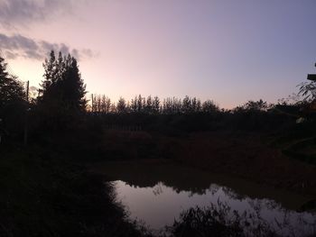 Scenic view of lake against sky at sunset